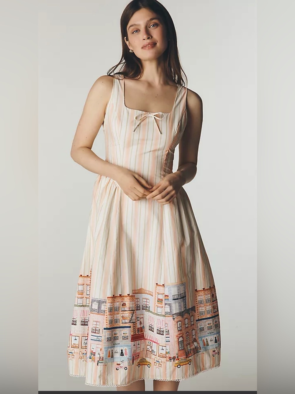 ANTHROPOLOGIE EN SAISON ATHENA SQUARE NECK MIDI DRESS SIZE M NWOT